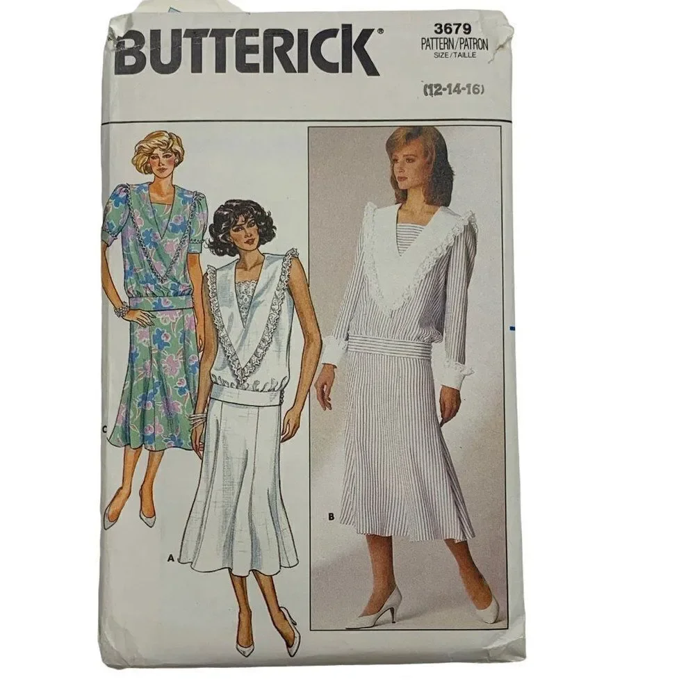 Vintage 80s Butterick 3679 Pattern Misses 6-16 Top Two Length Midi Skirt Cut